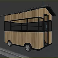 Wooden Mobile Commercial Kiosk With Large Windows Black Roof And Wheels For Outdoor Business