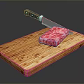 Fresh Raw Beef Steak on Wooden Cutting Board with Sharp Knife 3d model