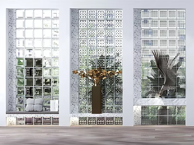 Modern Glass Block Partition Design With Chandelier And Marble Interior Decor 3d model