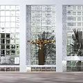 Modern Glass Block Partition Design With Chandelier And Marble Interior Decor