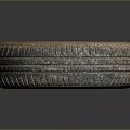 Old Worn Car Tire With Rusty Metal Rim On Dark Reflective Background