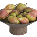 Fresh Green and Red Pears in Various Colored Ceramic Bowls for Home Kitchen