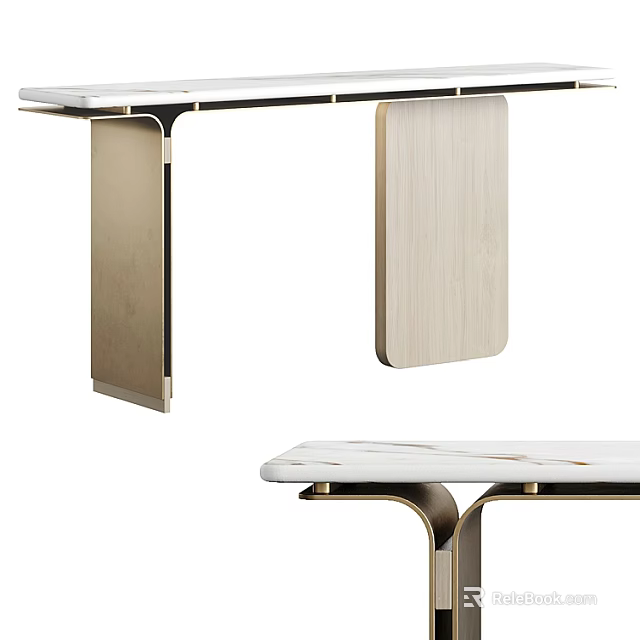Modern Reception Desk With Sleek Marble Top And Metal Support Frame 3d model 