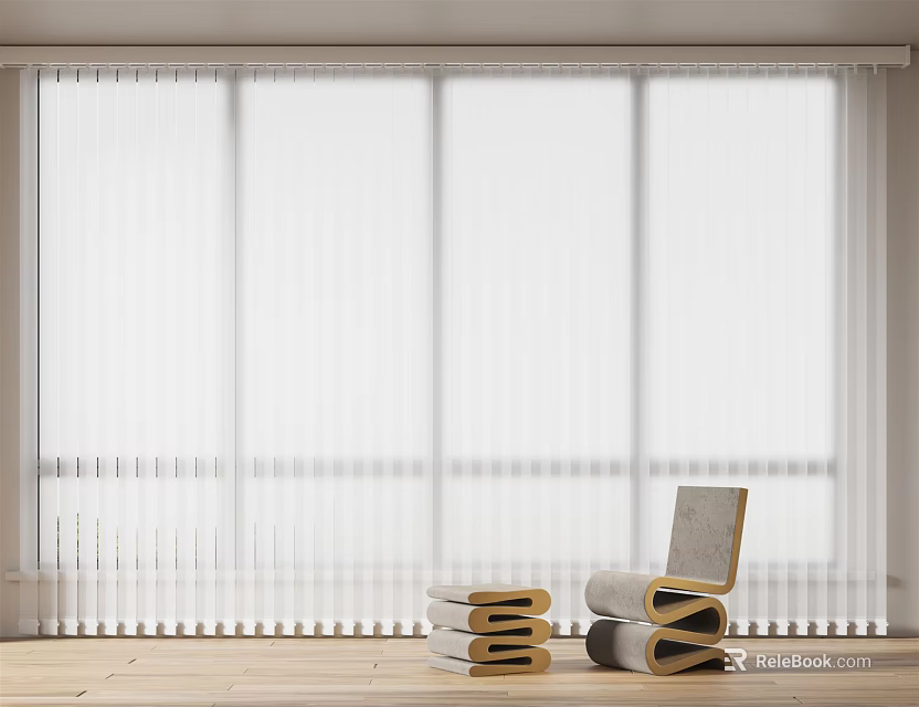 White Venetian Blinds In Interior With Window Wooden Floor And Stacked Blankets 3d model 