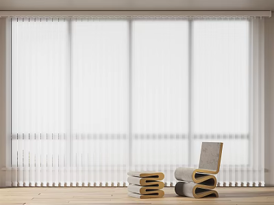 White Venetian Blinds In Interior With Window Wooden Floor And Stacked Blankets 3d model