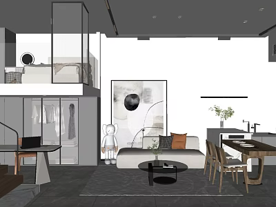 Modern Living And Dining Room Interior With Sofa Coffee Table Artwork And Dining Chairs 3d model