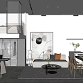 Modern Living And Dining Room Interior With Sofa Coffee Table Artwork And Dining Chairs