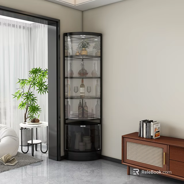 Modern Black Wine Cabinet With Glass Door And Multi Layer Shelves For Living Room 3d model 