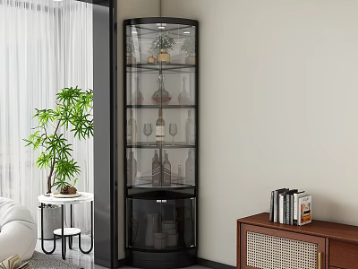Modern Black Wine Cabinet With Glass Door And Multi Layer Shelves For Living Room 3d model