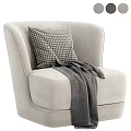 Cozy Gray Single Sofa with Soft Gray Pillow and Herringbone Pattern Blanket 3d model
