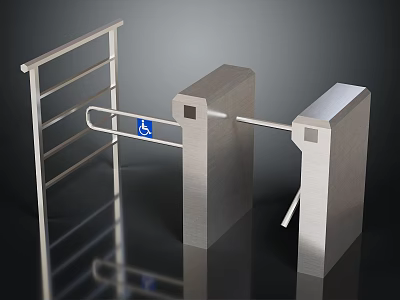 Modern Stainless Steel Accessible Turnstile With Wheelchair Symbol And Railings 3d model
