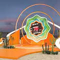 Beach Music Festival Photo Check in Spot With Circular Arch Sunset Cacti And Orange Platform