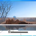 Metal Landscape Wall With Mountain Pattern And Pool Reflection Near Bare Tree Under Blue Sky 3d model
