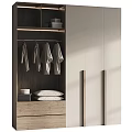Sleek Modern Wooden Wardrobe With Hanging Clothes Folded Items And Lighting