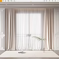 Elegant Light Beige Curtains With Sheer Layers By Window And Green Plant In Modern Interior