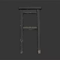Vintage Wooden Table With Distressed Finish And Two Tier Shelf Structure