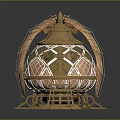 Ornate Egg Shaped Decorative Artifact With Gold Accents Pink Geometric Patterns And Intricate Metal Stand