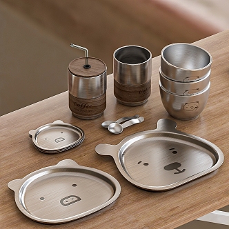 Cute kitchen tableware combination 3d model