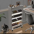 White Bookcase With Colorful Books Stationery Scrolls And Pink Cylindrical Items In Modern Study Space