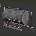 Rustic Industrial Cylindrical Metal Storage Tank With Support Stand And Pipes