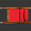 Elegant Orange Wooden Sleigh With Red Seat Cushion And Silver Metal Runners