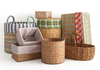 Modern Storage Basket Bamboo Basket Dirty Clothes Basket 3d model