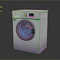 White Front Load Washing Machine with Blue Door Purple Trim and Digital Control Panel