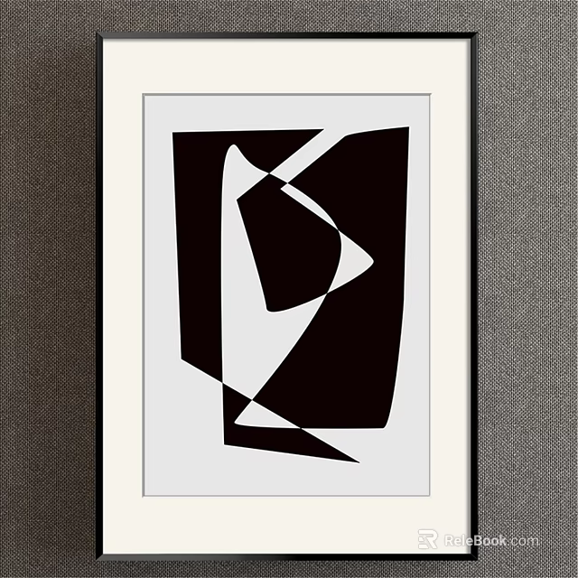 Abstract Black And White Geometric Artwork In White Frame On Gray Wall 3d model