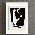 Abstract Black And White Geometric Artwork In White Frame On Gray Wall 3d model