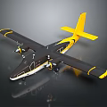 Yellow and Black Passenger Plane 3D Model with Yellow Wings Tail Reflection on Dark Background 3d model