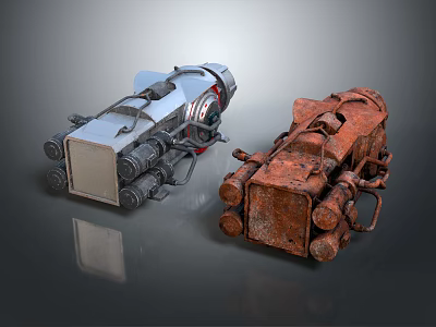 New And Rusty Industrial Mechanical Equipment With Metal Frames Wheels And Components 3d model