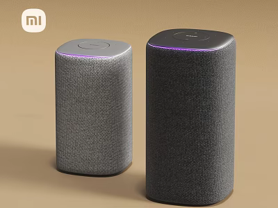 MI Smart Speakers With Fabric Material And Purple Indicator Lights In Cylindrical Design 3d model