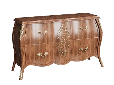 Elegant Wooden Console Cabinet With Golden Accents Curved Design Ornate Handles And Golden Legs 3d model
