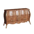 Elegant Wooden Console Cabinet With Golden Accents Curved Design Ornate Handles And Golden Legs