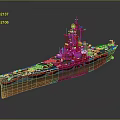 Detailed Warship Model With Red Blue Hull Deck Turrets And Antenna Structure