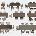 Various Wooden Dining Table Sets With Matching Chairs And Different Styles 3d model