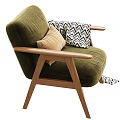 Single Dark Gray Corduroy Sofa With Wooden Armrests Beige Pillow And Geometric Blanket Multiple Colors