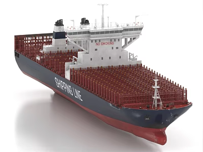 Large Cargo Ship With Blue Red Hull Red Container Frames And White Superstructure 3d model
