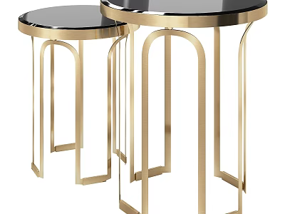 Modern Functional Tables Set with Black Tabletop and Gold Metal Legs 3d model