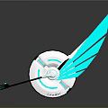 Futuristic Tech Device With White Circular Base And Teal Wing Shaped Parts