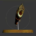 Yellow Orange Fish Shaped Decorative Household Item With Green Eyes And Round Wooden Base