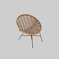 Stylish Rattan Single Chair With Round Woven Design And Black Metal Legs
