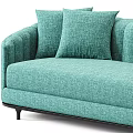 Modern Beige And Teal Sectional Sofa With Curved Armrests Tufted Back And Cushions