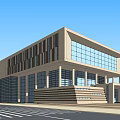 Modern Office Building Exterior With Large Glass Windows And Geometric Structure