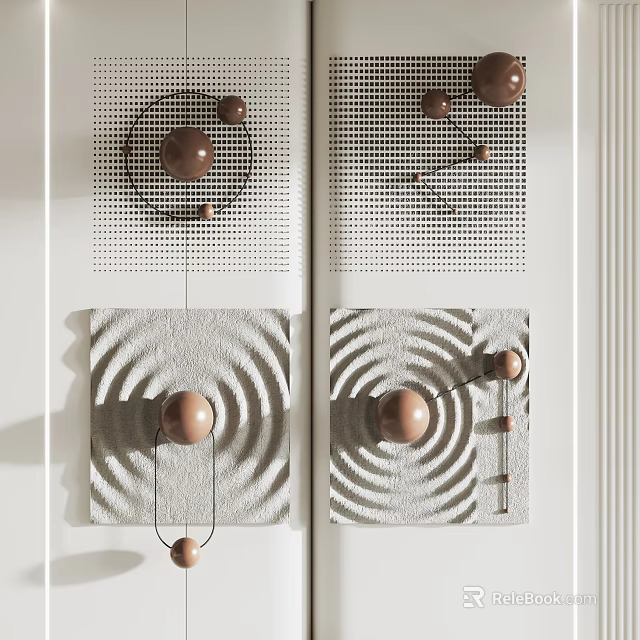 Modern Minimalist Wall Decor Design With Geometric Spheres Grid Pattern And Wave Textures 3d model 