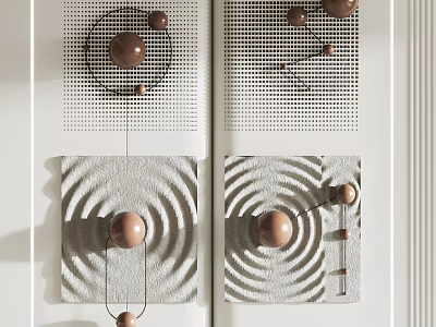 Modern Minimalist Wall Decor Design With Geometric Spheres Grid Pattern And Wave Textures 3d model