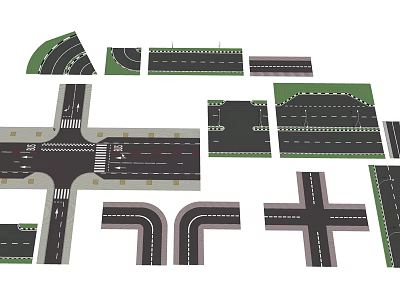 Diverse Road Infrastructure Including Crossroads Curves Lanes and Traffic Layouts 3d model