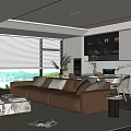 Modern Living and Dining Interior Design With Sofa Coffee Table Dining Set And Windows