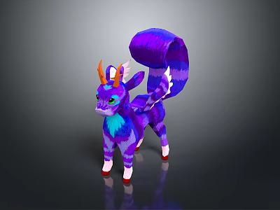Fantasy Character Design Of Purple Blue Mythical Creature With Horns And Fluffy Tail 3d model