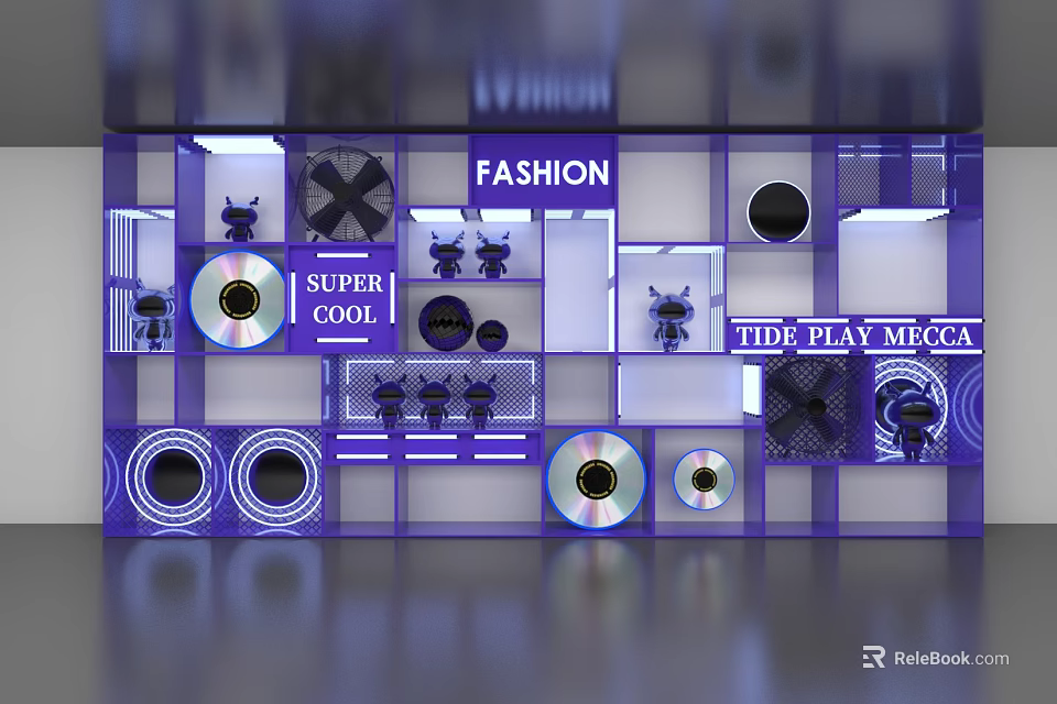 Fashion Exhibition Hall With Super Cool Tide Play Mecca CD Displays And Circular Decorations 3d model 